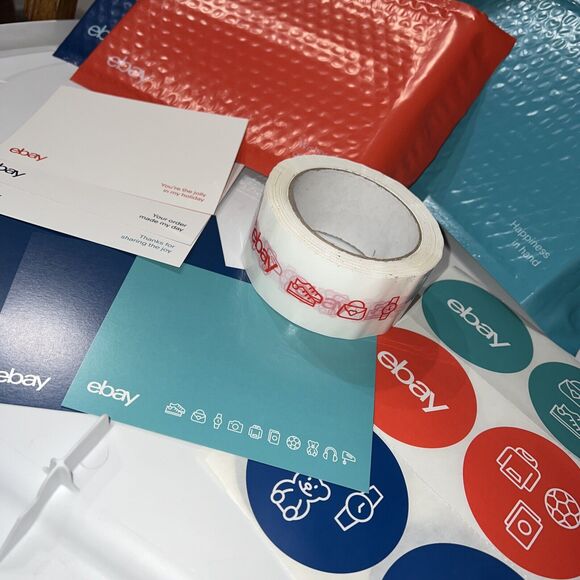 25 eBay Branded Shipping Supplies STARTER KIT Red Tape Postcard Bag - Picture 1 of 11